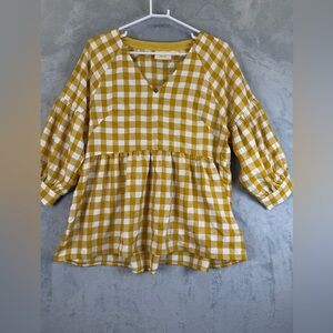 Maeve Mustard Checkered Blouse